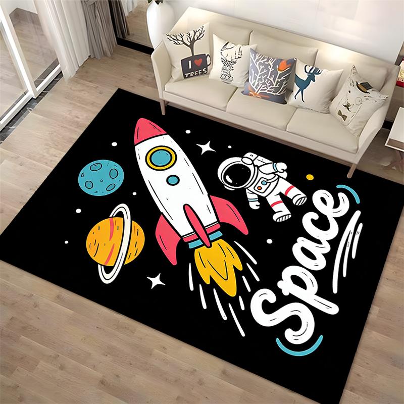 Cartoon Astronaut and Rocket Space-Themed Carpet for Kids Room Suitable for use as an anti-slip for living room bedroom sofas
