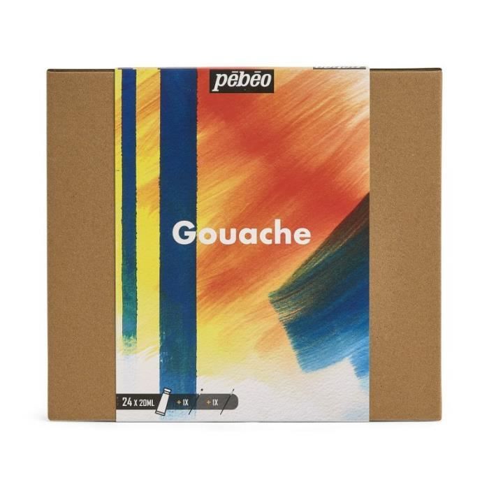 Pebeo - Arts Graphiques - Studio xl gouache - set 24 tubes 20 ml couleurs assorties + accessoires