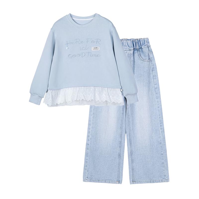 Fuluomi Girls  Korean Style Two-Piece Hoodie & Jeans Set 140