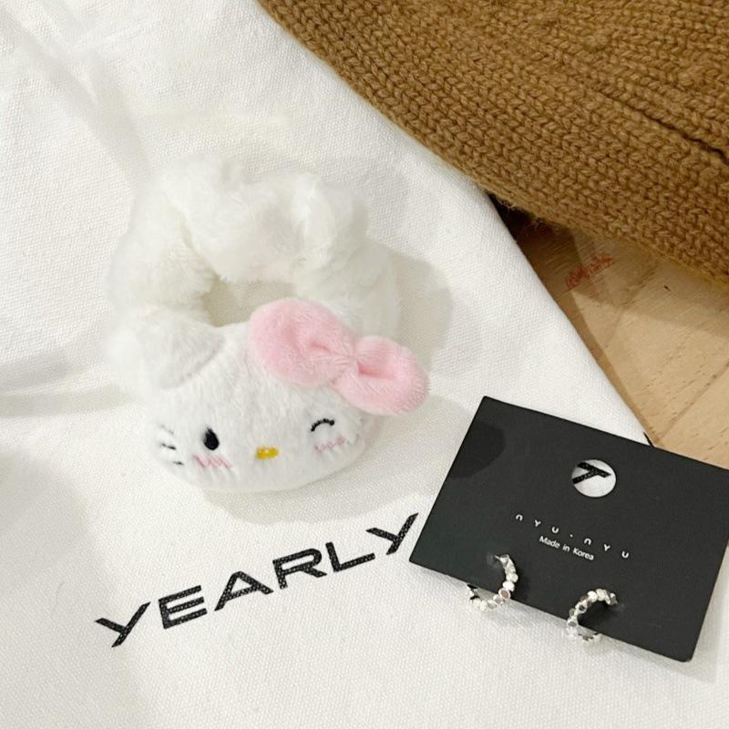 

Kawaii Hello Kitty Plush Scrunchies Sanrio Kt Cat Elastic Hair Ties Hair Rope Face Washing Make Up Hair Circle Hair Accessories