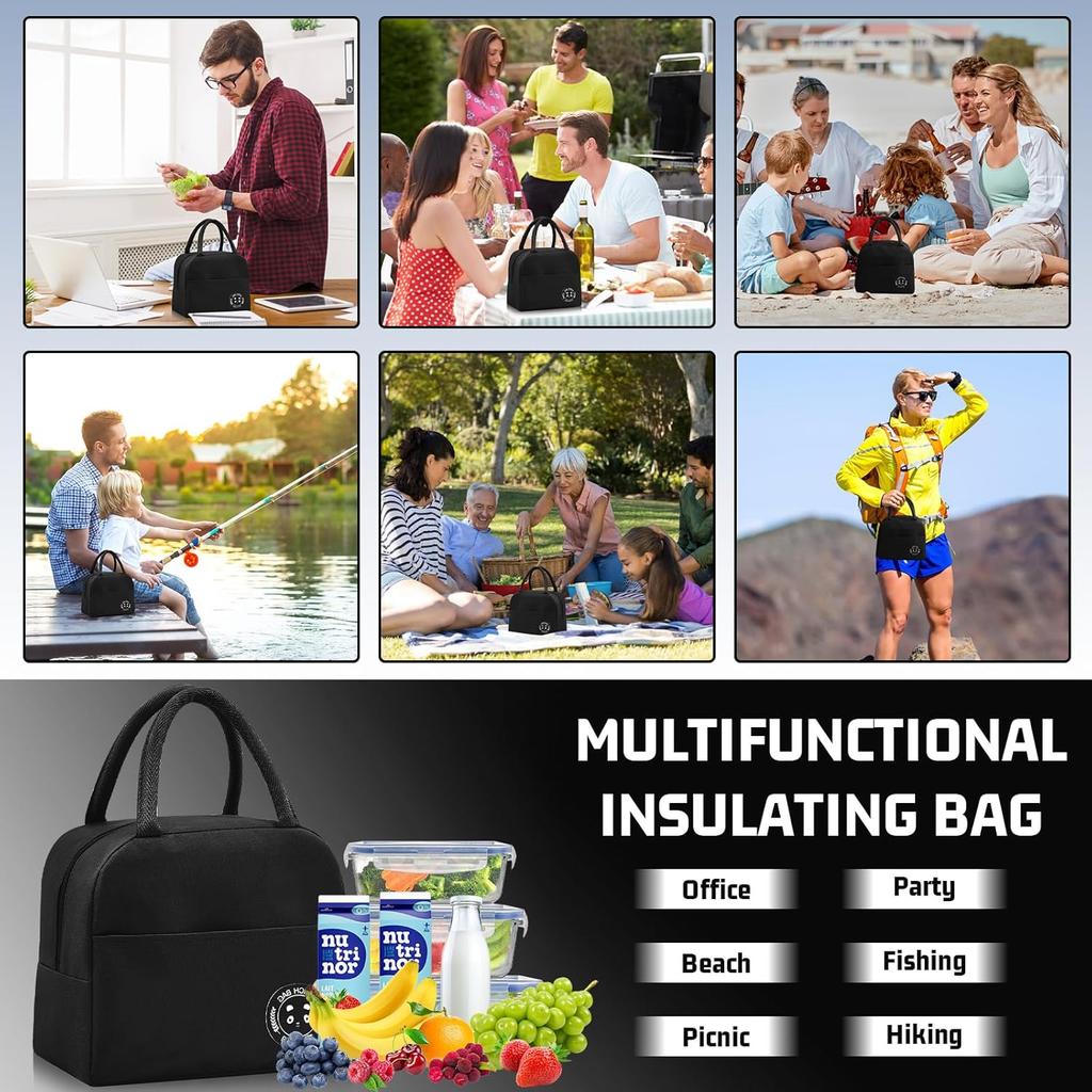 ulated Lunch Bag for Men Women, Small Portable Reble Lunch Cooler Tote Bag, Leakproof Thermal Lunch Box for Work Picnic Travel, Black