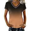 Camiseta Casual de Mujer con Cuello en V y Manga Corta, Jersey con Estampado Degradado, Tejido Ligero y Suave, Ajuste Cómodo