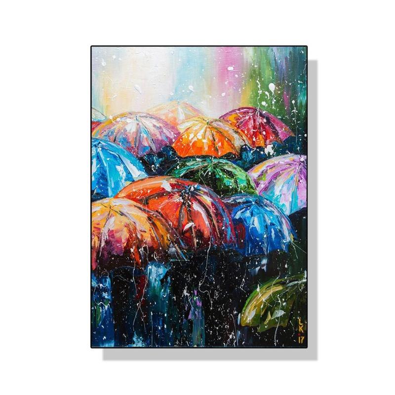Abstract colourful umbrella landscape in the rain canvas painting oil wall of art for the modern living room home decor cuadros