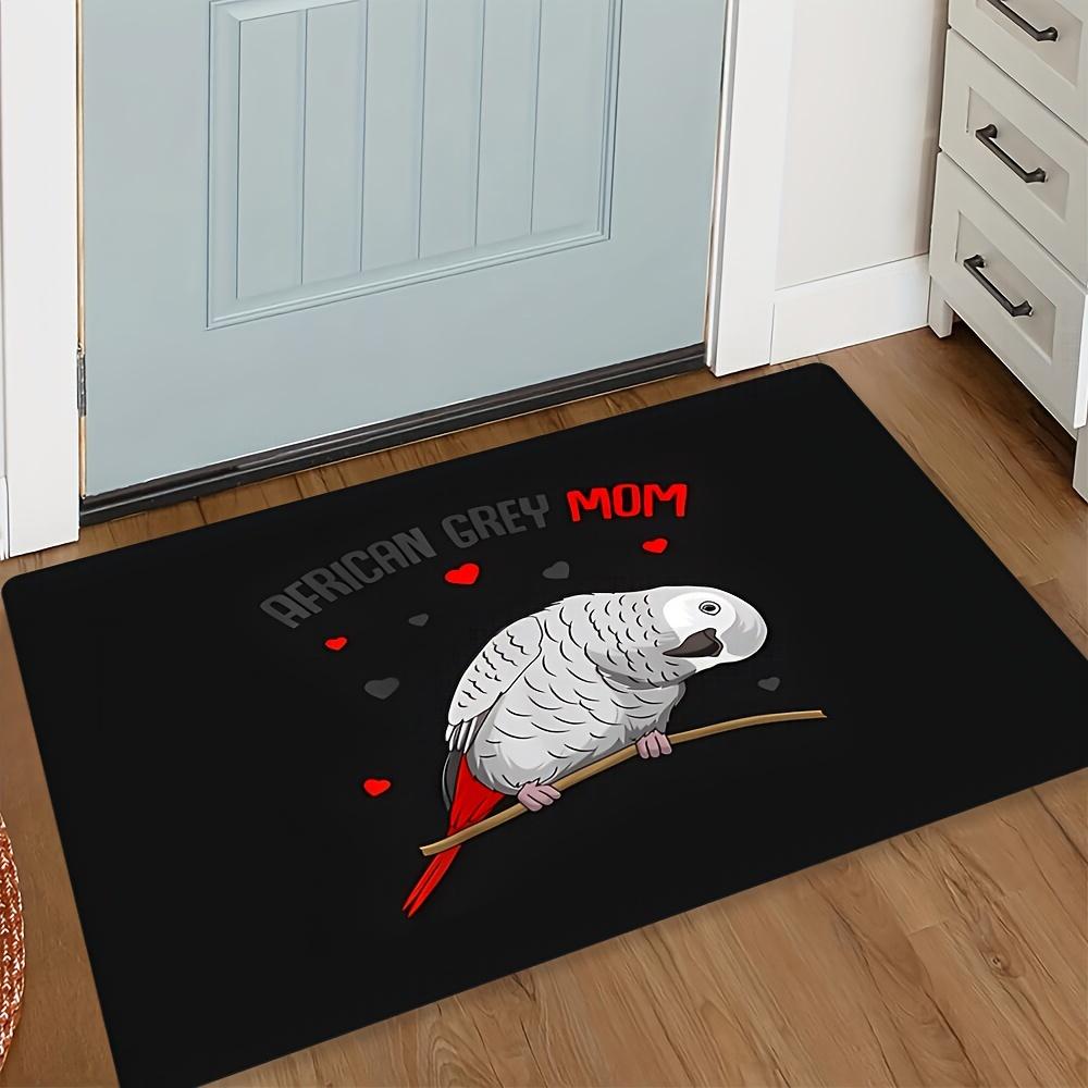 African Grey Parrot Welcome Doormat, Exotic Bird Theme Non-Slip Floor Rug, Washable Decorative Mat for Home and Office