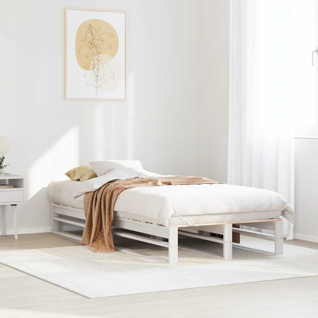 Vidaxl Bed Frame Without Mattress, White, 90X200 Cm, Solid Pine Wood