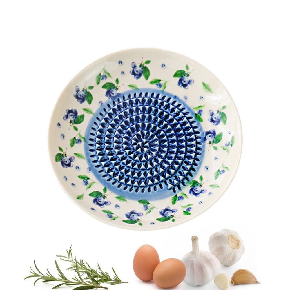 Garlic Grater Plate Ceramic Manual Round Fruit Pattern Plate Garlic Grater Dish for Ginger Cheese Tomato Strawberry Fruit