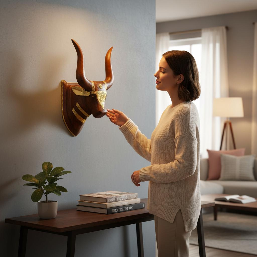 Handicrafted Wooden Bull Head Wall Decor | Indian Nandi Wall Hanging | Home Style Home Decor | Ethnic Wooden Wall Art | Unique Gift Decor