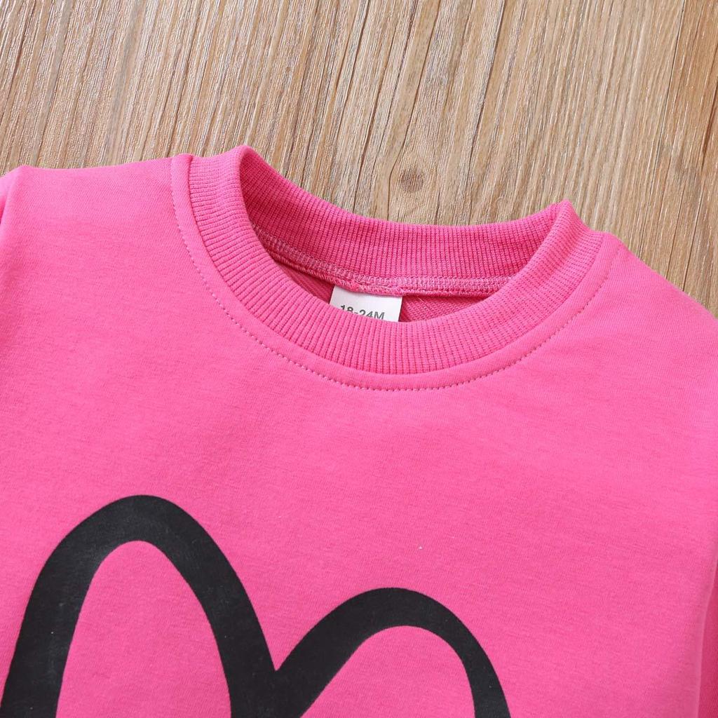 Girls' Heart Print Pullover Two-Piece Set: European/American Spring/Autumn Valentine's Day Children's Fashion.