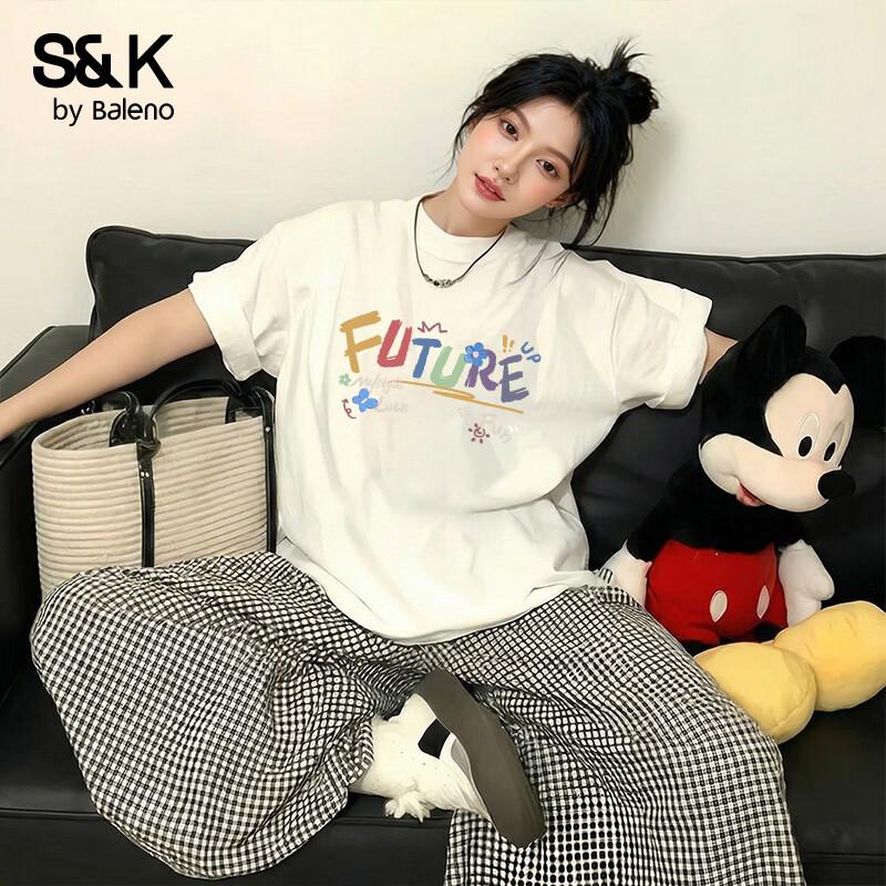 Baleno S&K Women s Rainbow Graffiti Pure Cotton Short Sleeve T-Shirt S