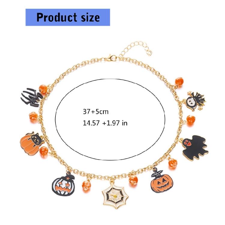 Halloween-Themen-Halskette mit Katzen-Kürbis-Anhänger, bequeme Legierung, verstellbar, Party-Schmuck