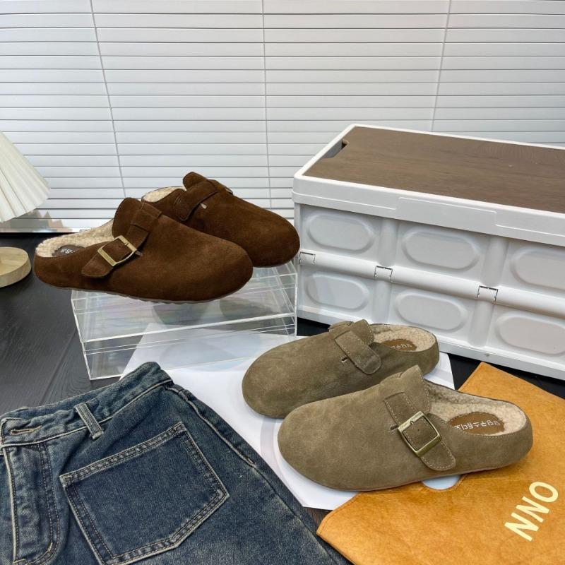 Thick-soled Bag Head Half Slippers Women's New Autumn and Winter Outer Wear Mao Mao Shoes Lazy Shoes Versatile