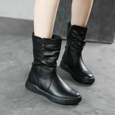 2018 Autumn/Winter Women's Size 42 Martin Boots, European/American Style, Flat-Soled, Velvet-Lined, Mid-Tube