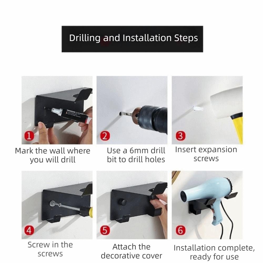 Stainless Steel Hair Dryer Holder Waterproof Blow Dryer Rack Simple Metal Storage Bracket Bathroom