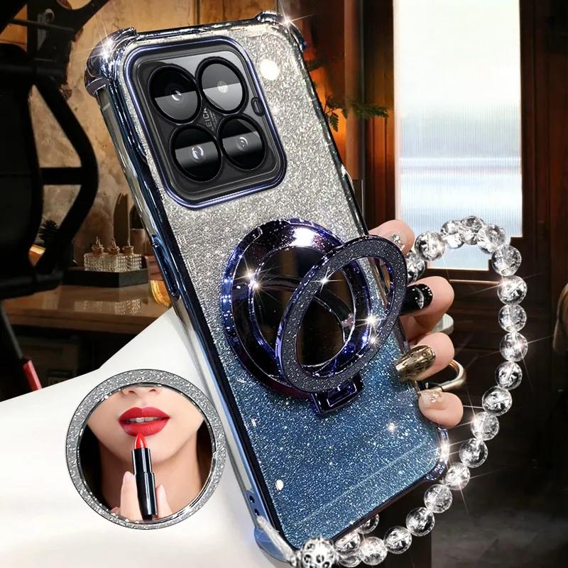 Shockproof GLITTER Plating Crystal Bracelet Magsafe Phone Holder Case For Xiaomi Mi 14 13 12 Pro Cover
