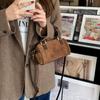 Zipper Faux Suede Cylinder Bag Y2K Women's Handbag Simple Boston Crossbody Bag  Girls