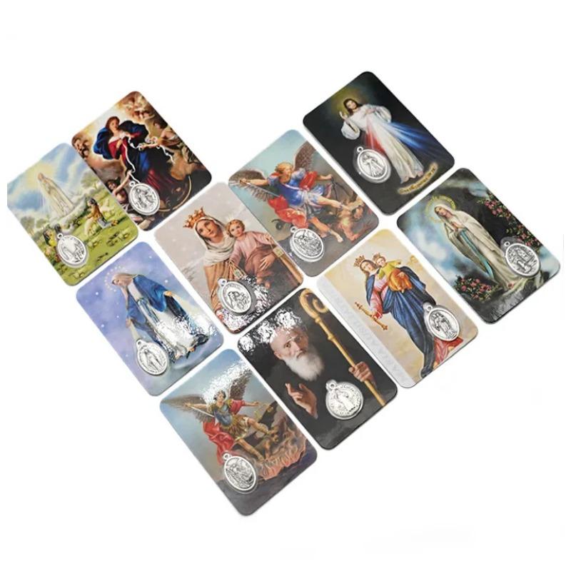 Heiligenbild mit eingebautem Anhänger, Katholischer Charakter Reversibler Anhängerkarte DIY-Zubehör Großartiges katholisches Geschenk Sammelbare Gedenkkarte