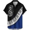 Men's Piano Key Shirt 3D Musical Notes Print Short Sleeve Button Down Summer Music Festival Oversized Tops