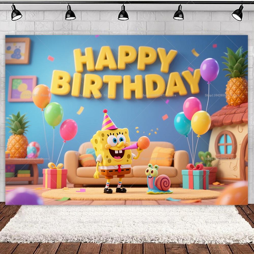 SpongeBob SquarePants Fun Backdrop Banner Classic Cartoon Underwater Theme Kids Boys Girls Birthday Decor Background Supplies