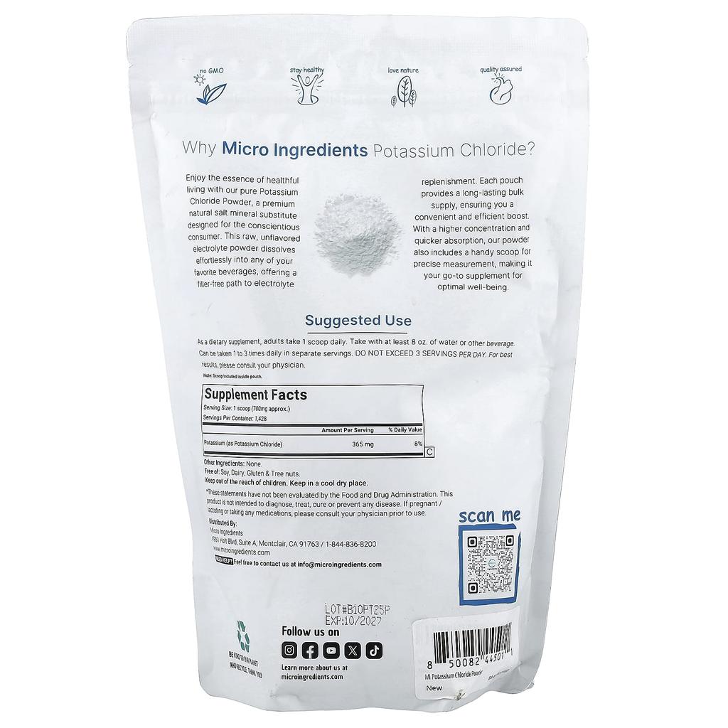 Micro Ingredients Potassium Chloride, 1kg (2.2lb)
