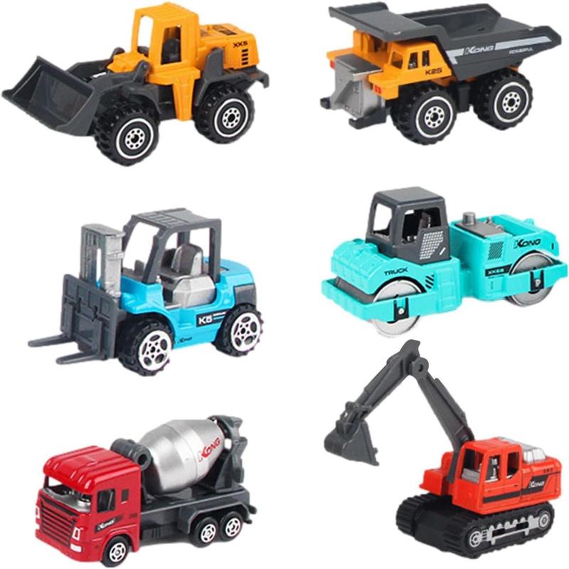 Детский набор инженерных машин - Игрушки-модели инженерных машин из сплава, Грузовики умеренного размера, Мини-машинки для школы, детского сада, парка, дома Pack of 6