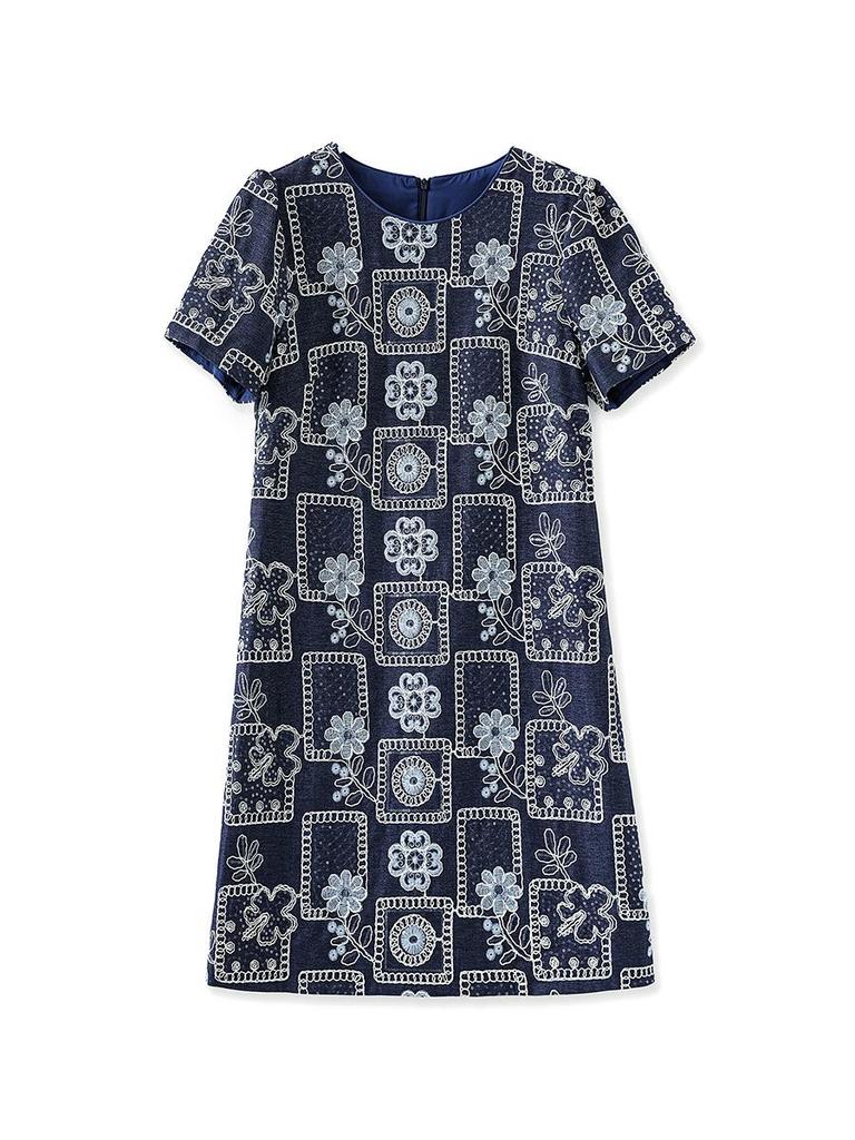 High-Quality French Retro Sequin Embroidered Denim Skirt Dress for Women