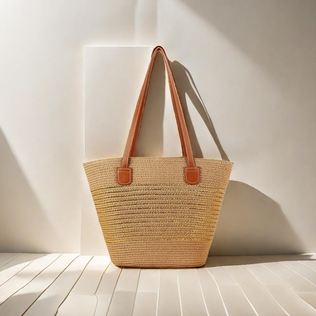 Women's Large Straw Beach Tote - Summer Handbag, Seaside Shoulder Bag, Vegetable Basket Style