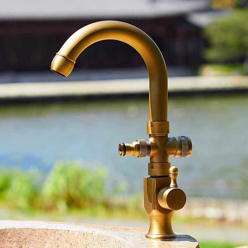 Antique copper hot and cold water Kitchen faucet European outdoor mop pool balcony faucet outdoor pool garden double out