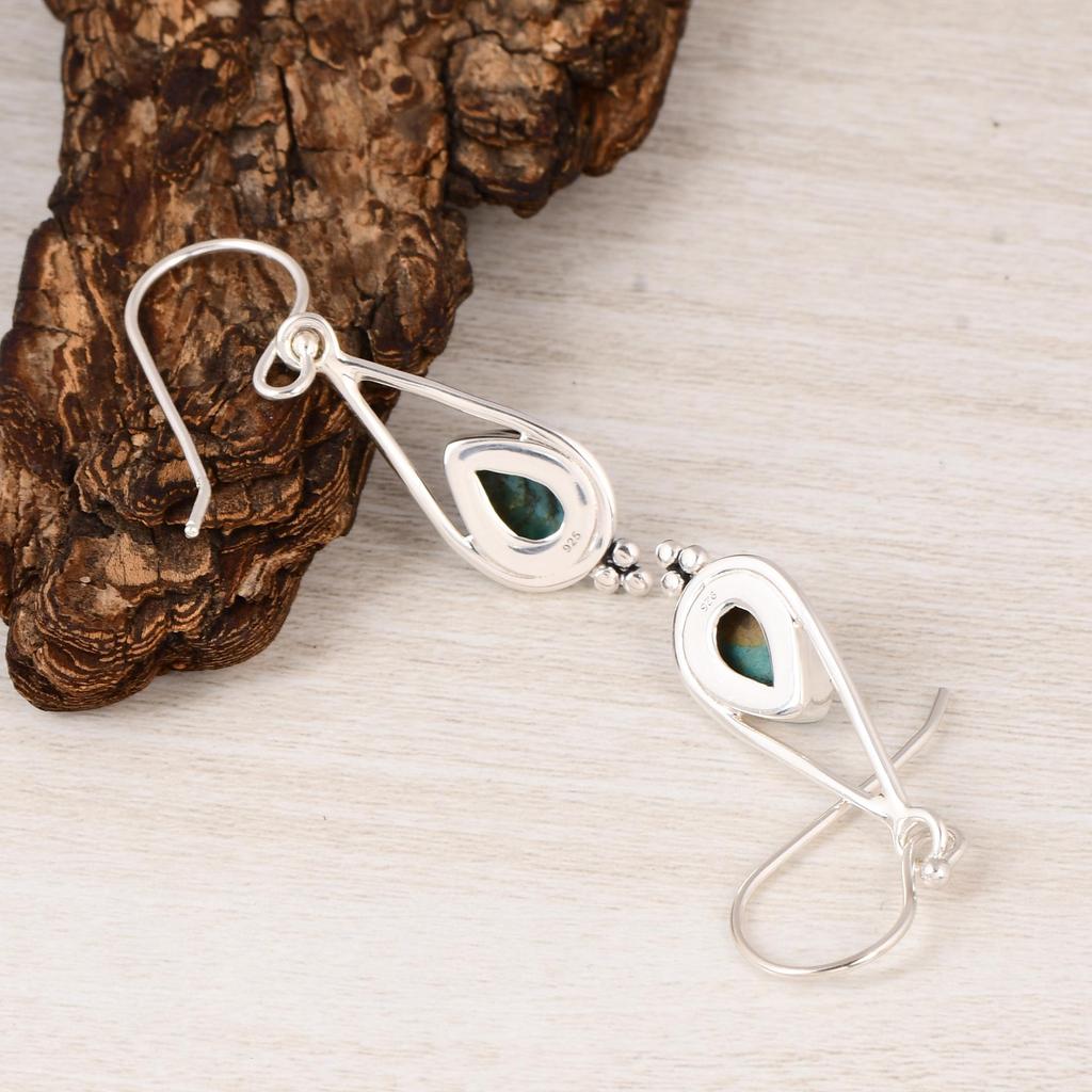 Natural Turquoise Drop Earrings 925 Silver, Pear Shape Turquoise Earrings, Handmade Gemstone Jewelry.