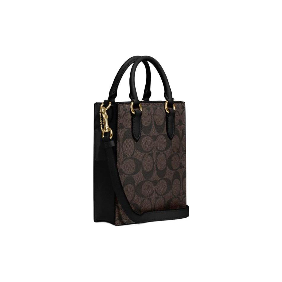 COACH N/S Coated Fabric With Leather Tote Handbag Mini Women's Black CJ494-IMAA8