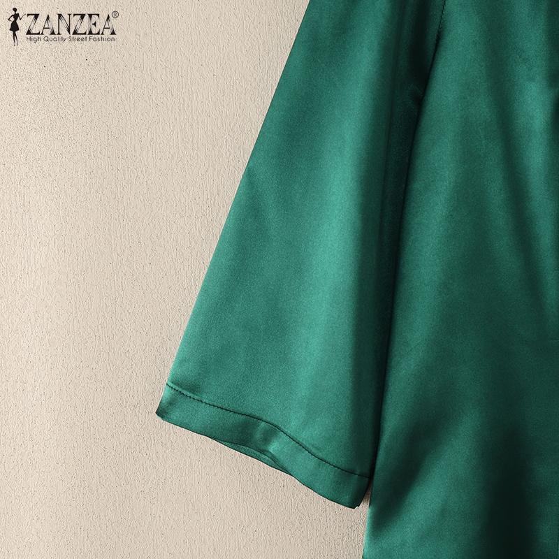 ZANZEA Damska casualowa elegancka bluzka z kołnierzykiem i kokardą, rękaw 3/4