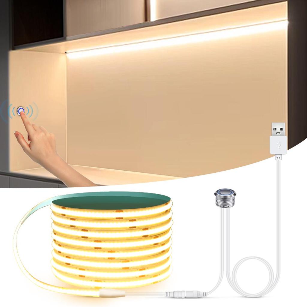 Touch Sensor Dimmable LED Under Cabinet Light USB 5V COB LED Strip Recessed Touch Switch DIY Bookcase Closet Backlight Lighting