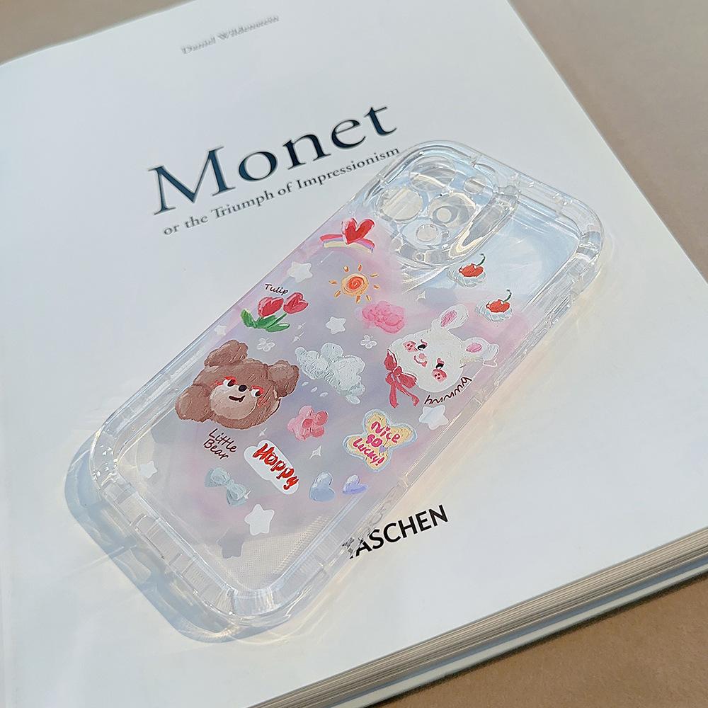 Smiely Aşk Gökkuşağı Tavşan Bulut Lale Çiçek Sevimli Telefon Kılıfı Iphone 13 12 Pro Max 14 Promax Plus 11 Darbeye Dayanıklı Arka Kapak