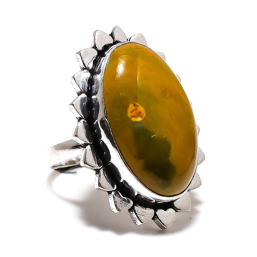 Ocean Jasper Gemstone Handmade 925 Sterling Silver Jewelry Ring Size 10 SU-8975