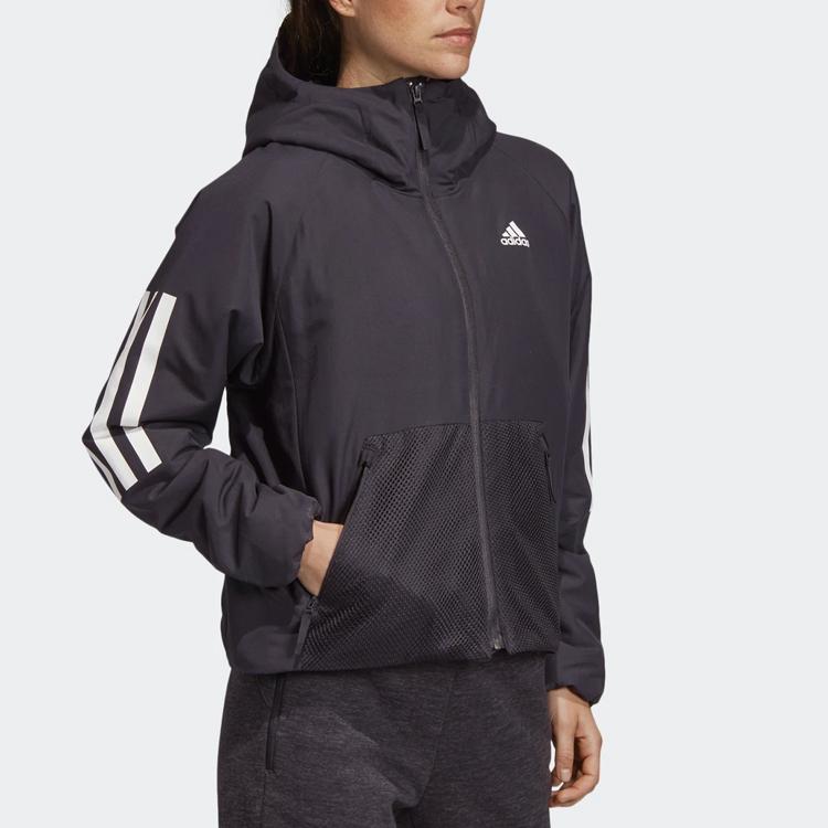 Adidas Logo Letter Print Warm Outdoor Sports Casual Hooded Cotton Jacket Women Jacket Black DZ1518