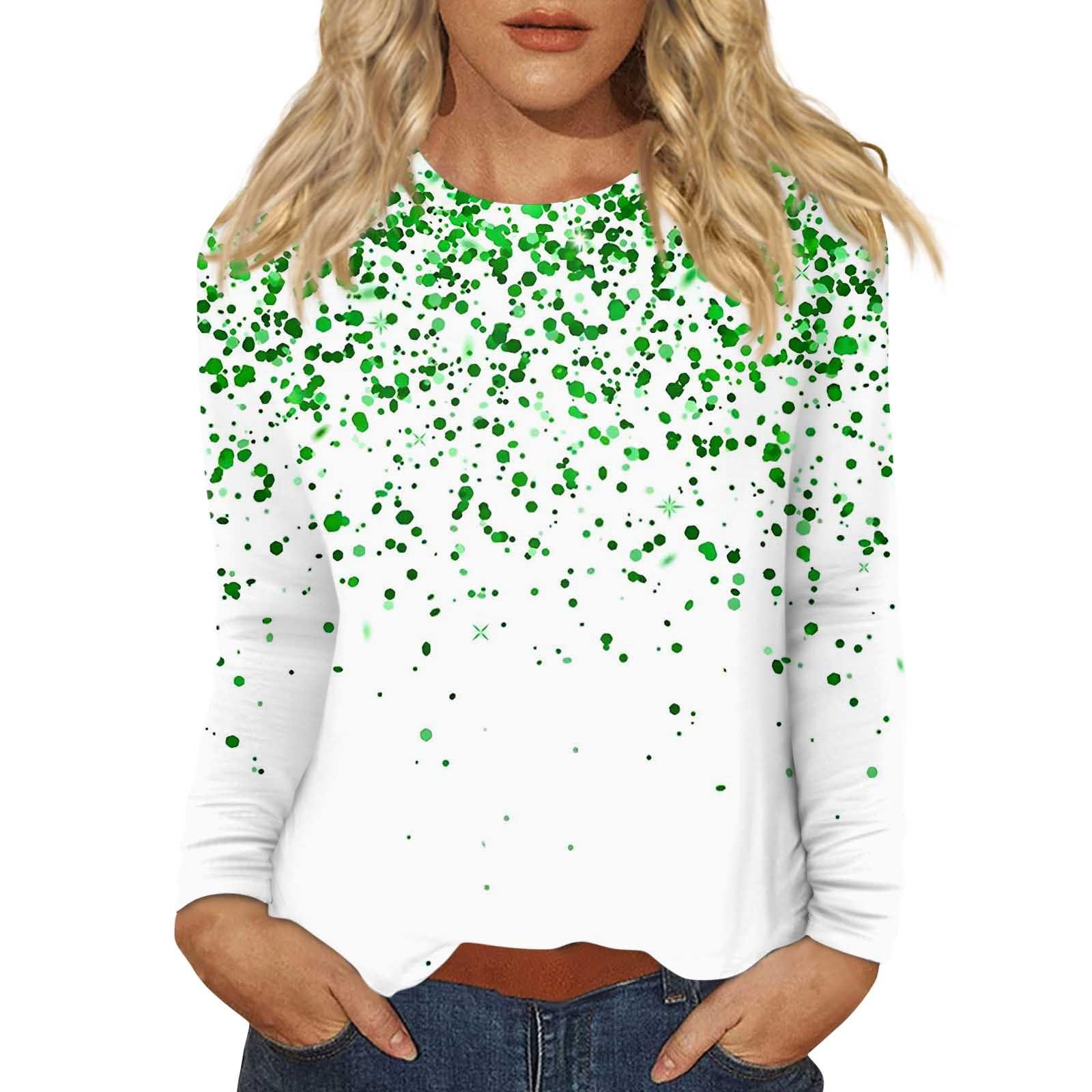 

Женская повседневная повседневная рубашка с длинным рукавом. Топ с круглым вырезом и принтом ко Дню Святого Патрика XL белый