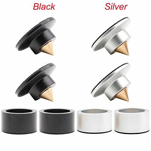 Flushbay Set of 4 Alloy and Brass Speaker Spike Insulators with Adjustable Height for Speakers, Improved Audio Quality (Black)