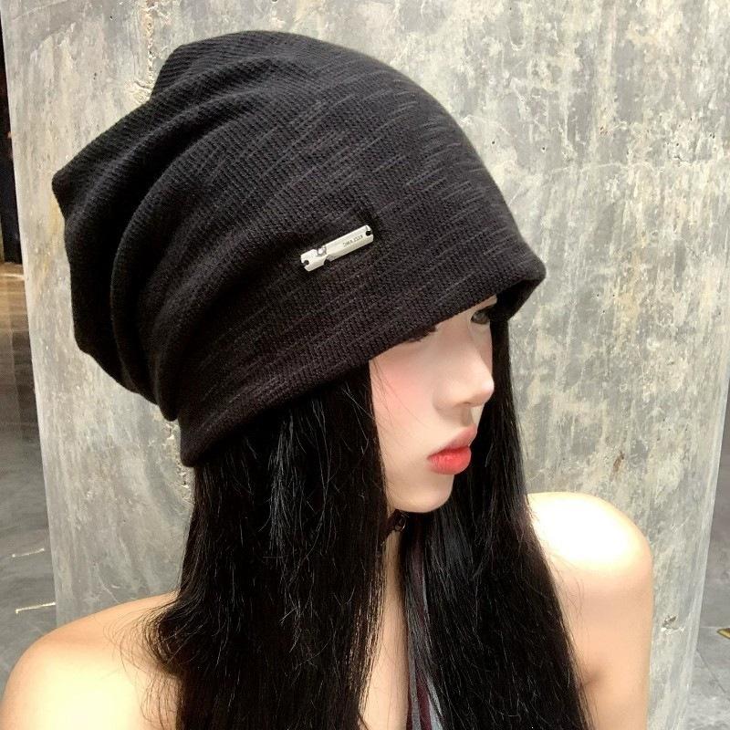 Lazy Wind Loose Pile Hat Female Autumn Big Head Circumference Showing Face Small Knitted Hat Korean Version Pullover Cold Hat American Bag Head Hat