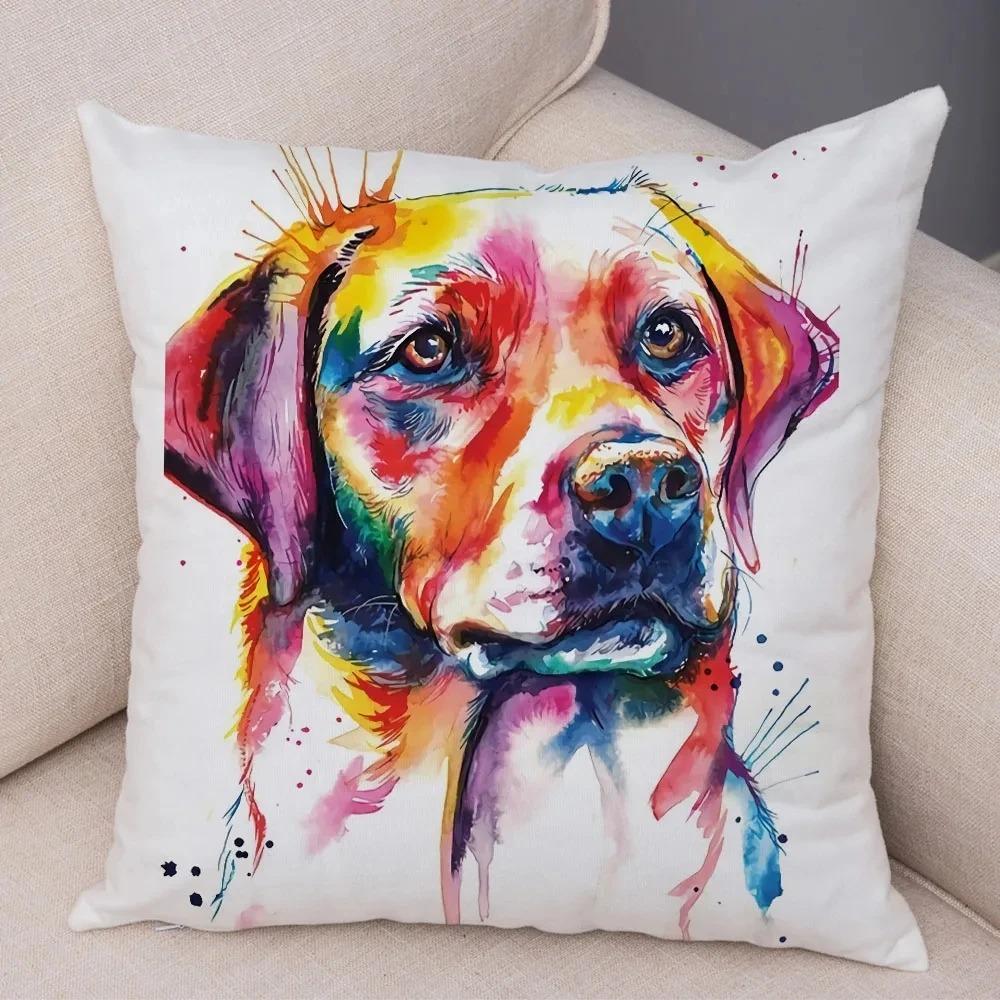 Cute Watercolor Pet Dog Pattern Pillowcase Car Ornaments Office Living Room Sofa Home Pillowcase