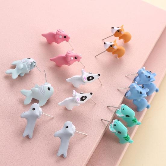 1 Pair Cartoon Animal Bite Earrings Multi Shapes Shark Hippo Dinosaur Whale Resin 3D Biting Ears Stud Earrings Christmas Jewelry Gifts