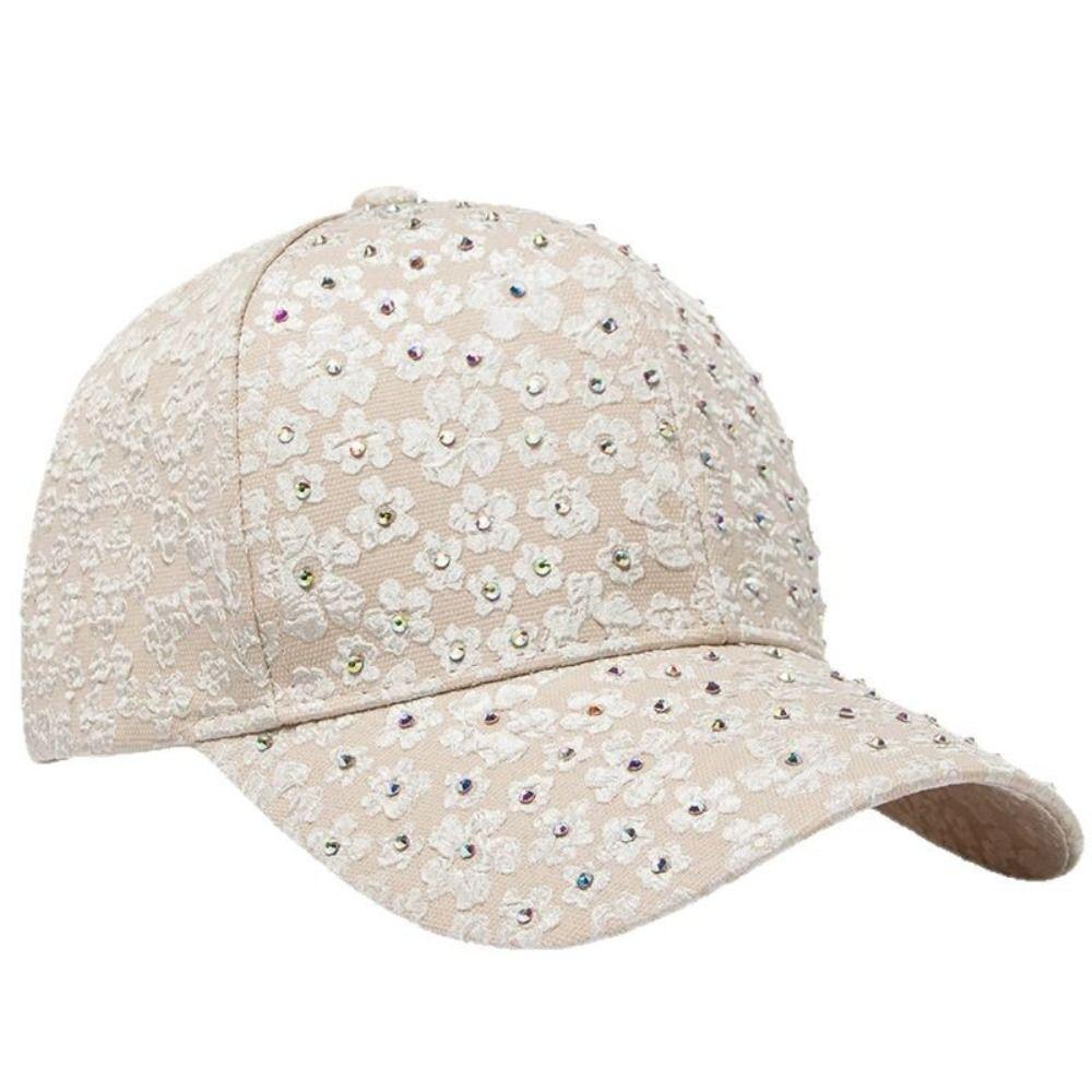 Oddychająca Czapka Baseballowa z Kwiatami Dekoracja Strass Elegancka Czapka Outdoorowa Kapelusz Przeciwsłoneczny Letnia Odzież