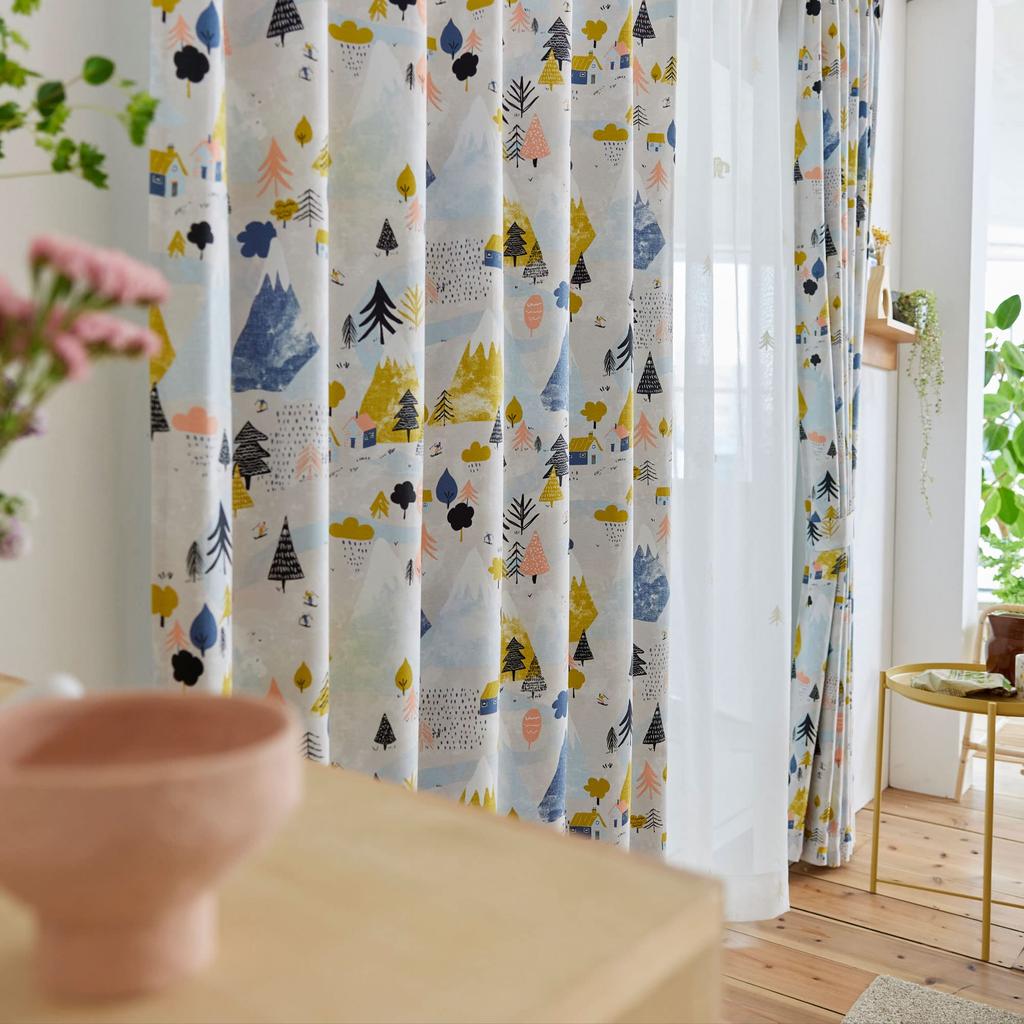 Suminoe Yukiyama V1354 Washable 100 x 135 1 Panel Curtains, Yellow, cm,