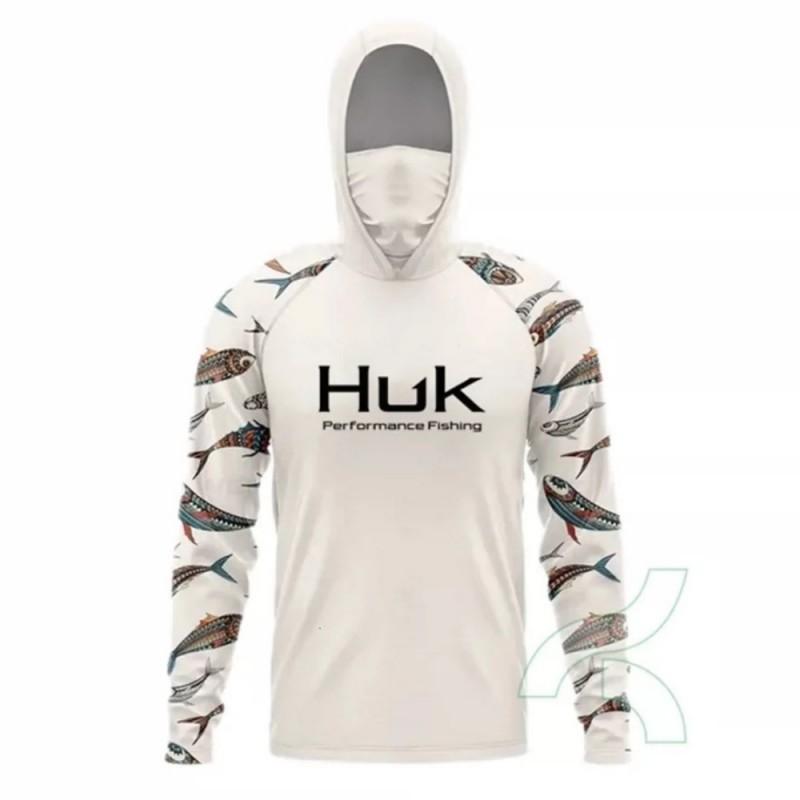 HUK Mens Quick Dry Fishing Hoodie With Face Cover UPF Lightweight Wear
