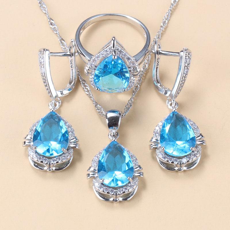 Water Drop Jewelry Sets With Green Cubic Zirconia Bridal Necklace And Earrings For Women Wedding Accessory