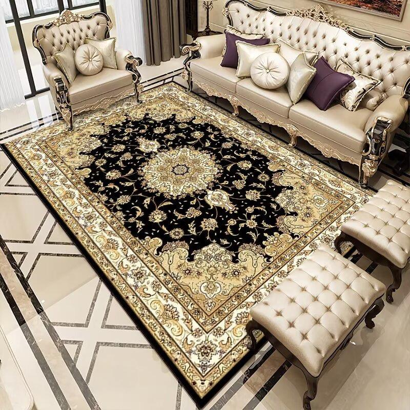 Black Classical Carpet Black Retro Style Living Room Bedroom Rug Antiskid Washable Dining Room Bedside Floor Mat Customizable