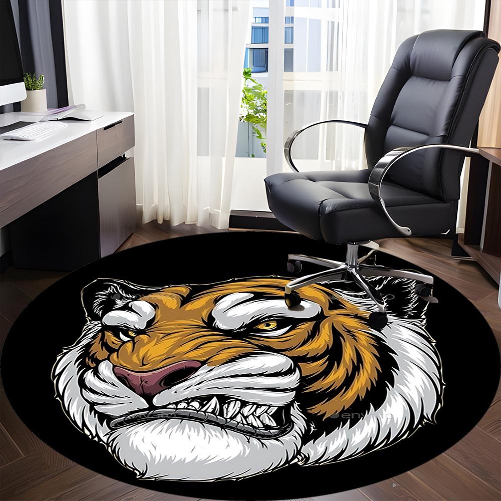 1pc Tiger Head Chair Carpet for Office, Round Non Slip Durable Large Size Office Carpet, Suitable for Office