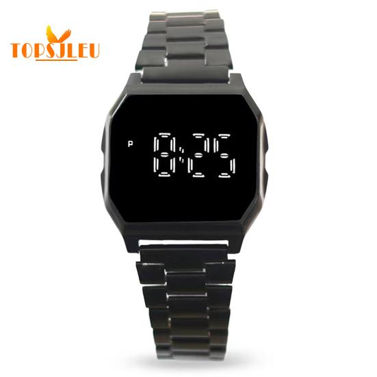 Electronic LED Display Watch: Battery Operated, Touchscreen, Square Steel Band - Perfect for Men, Women, and Students