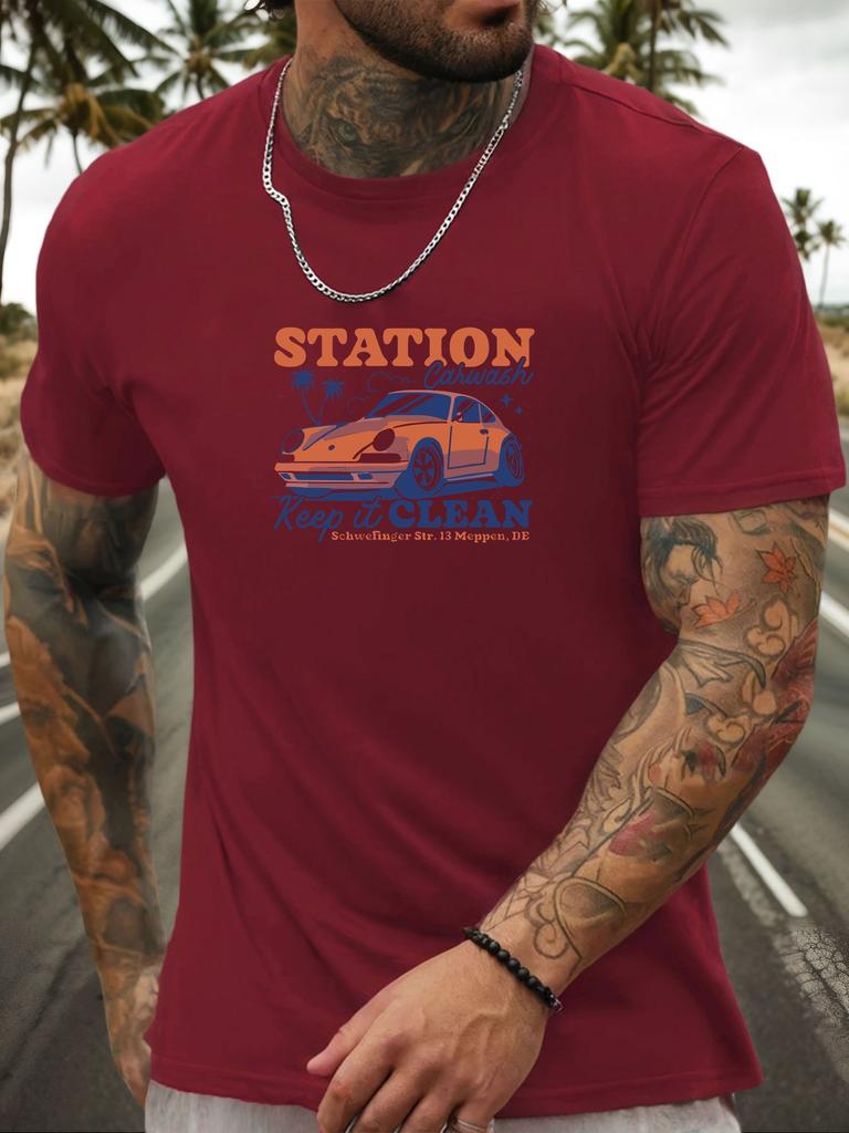 Short Sleeve TShirt Mens 100 Cotton Summer Round Neck White Carwash Station Graphic Print Casual Trendy Tee