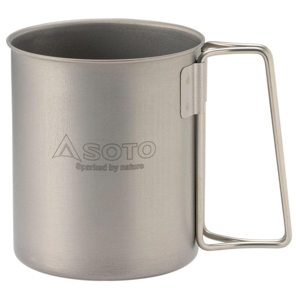 SOTO Titanium Mug, 450ml, Ultra-Lightweight (53g), 0.3mm Thick, Folding Handle, Made in Japan, Camping/Outdoor Use, SOD-532