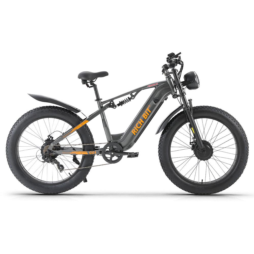 Bici Elettrica da Montagna RICH BIT C01, Batteria 48V 20AH, Sospensione Integrale, Shimano 7 Velocità