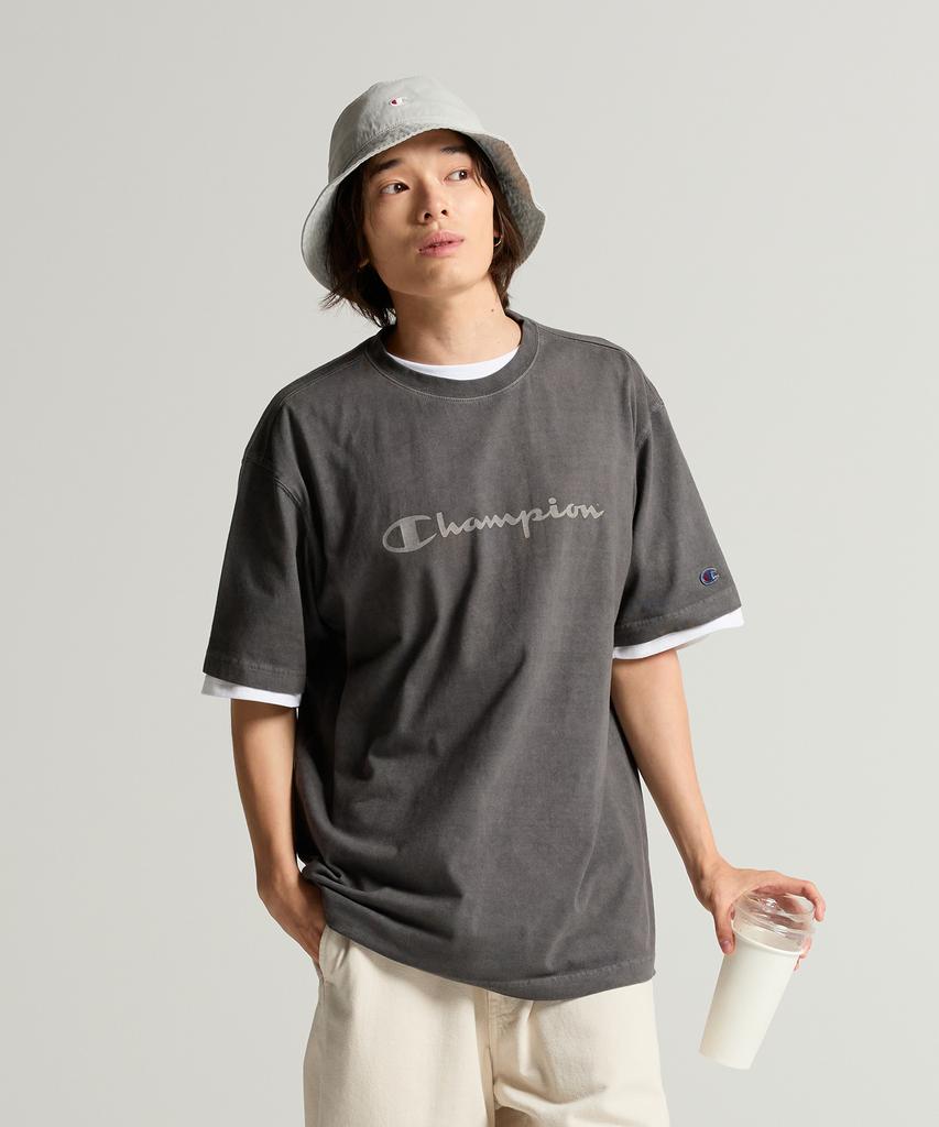 CHAMPION Big Logo Pigment Short Sleeve T-Shirt Charcoal
